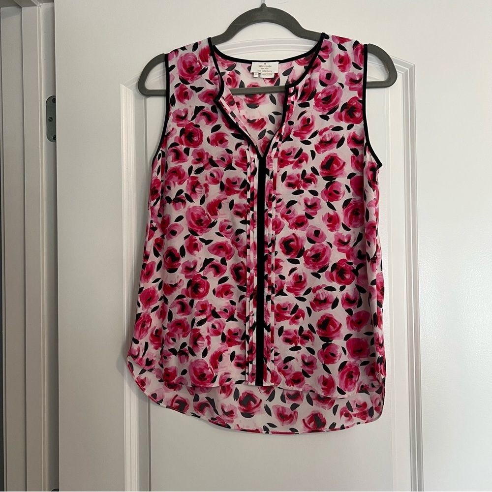 Kate Spade Hot Pink and Black Floral Blouse